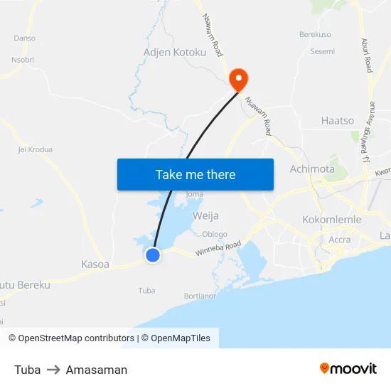Tuba to Amasaman map