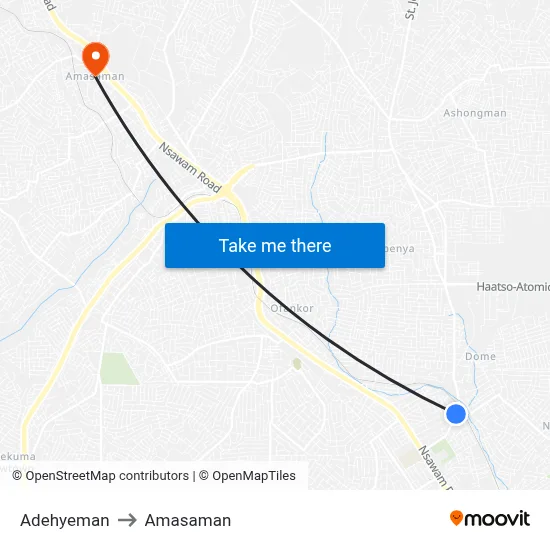Adehyeman to Amasaman map