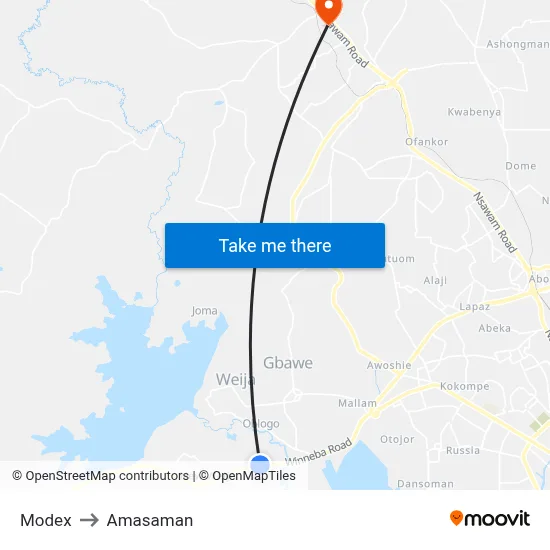 Modex to Amasaman map