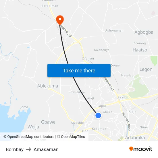 Bombay to Amasaman map