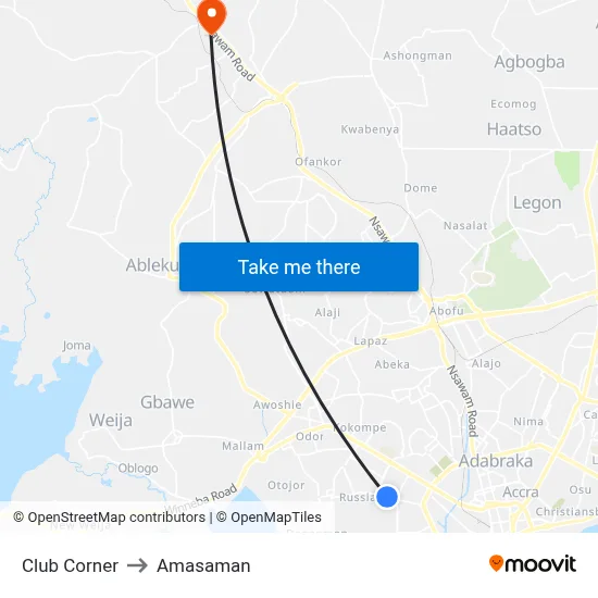 Club Corner to Amasaman map