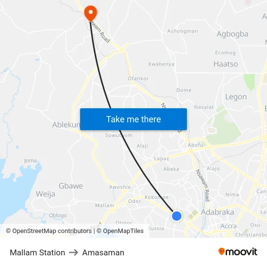 Mallam Station to Amasaman map