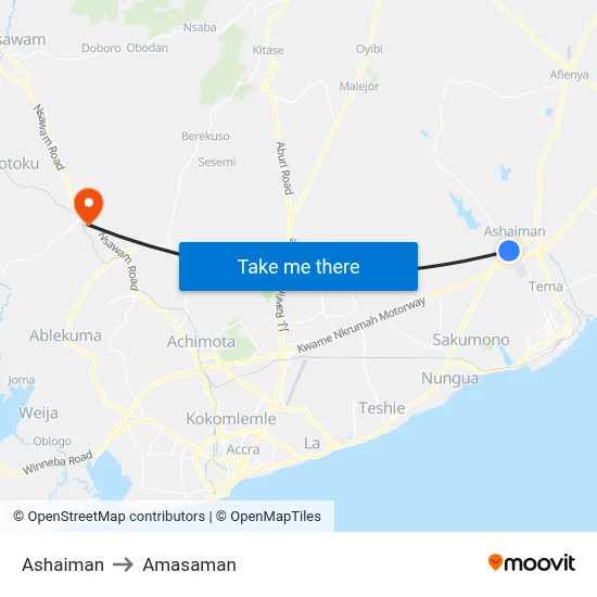 Ashaiman to Amasaman map