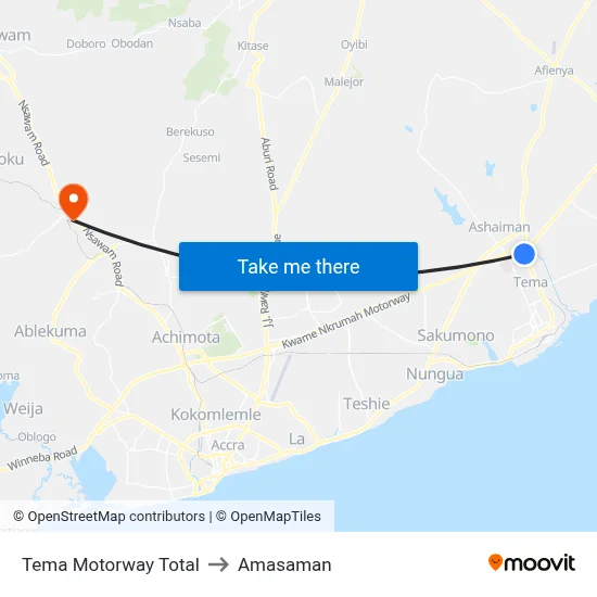 Tema Motorway Total to Amasaman map