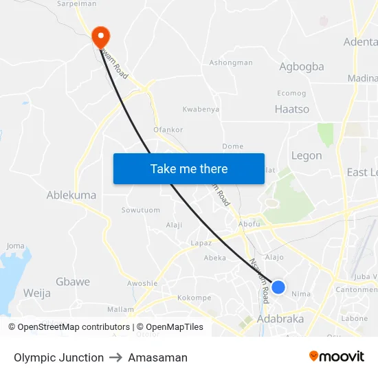 Olympic Junction to Amasaman map