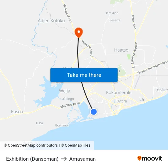 Exhibition (Dansoman) to Amasaman map