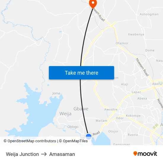 Weija Junction to Amasaman map