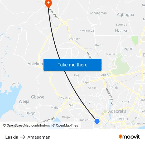 Laskia to Amasaman map