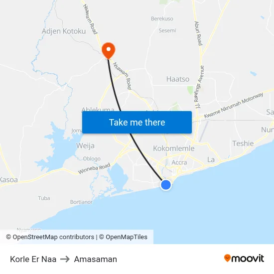 Korle Er Naa to Amasaman map