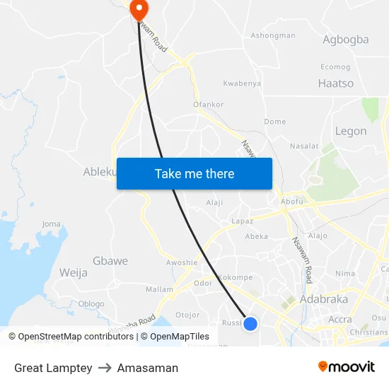 Great Lamptey to Amasaman map