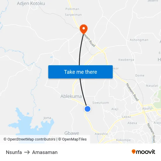 Nsunfa to Amasaman map