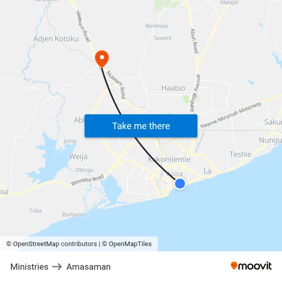 Ministries to Amasaman map