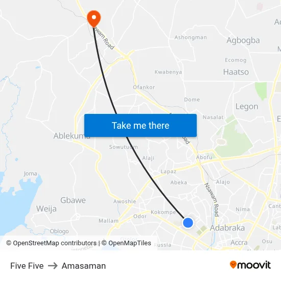 Five Five to Amasaman map