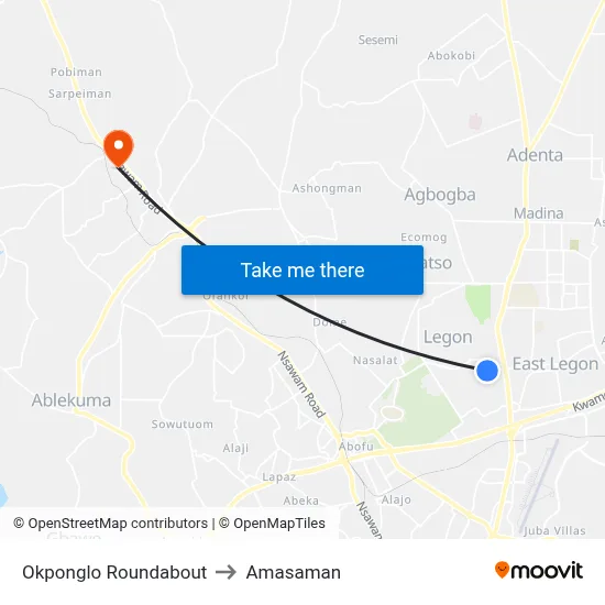 Okponglo Roundabout to Amasaman map