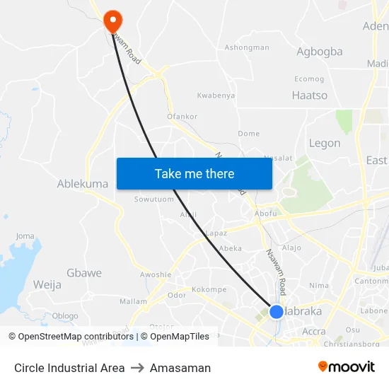 Circle Industrial Area to Amasaman map
