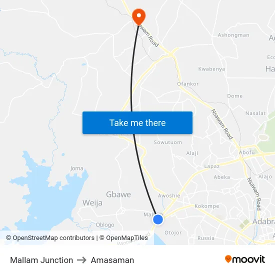 Mallam Junction to Amasaman map