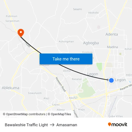 Bawaleshie Traffic Light to Amasaman map