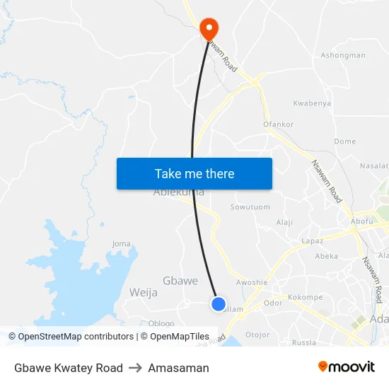 Gbawe Kwatey Road to Amasaman map