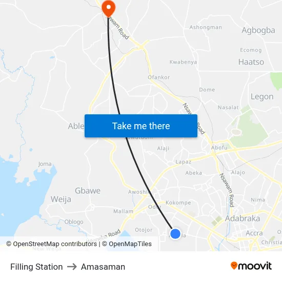 Filling Station to Amasaman map