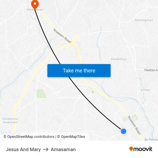Jesus And Mary to Amasaman map