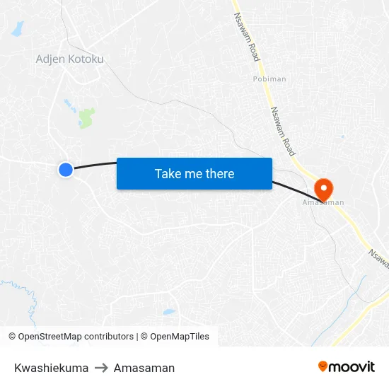Kwashiekuma to Amasaman map