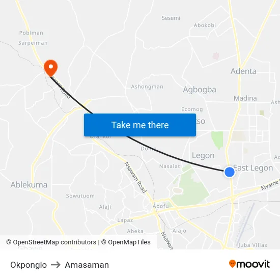 Okponglo to Amasaman map