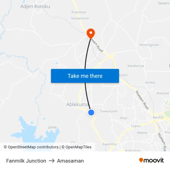 Fanmilk Junction to Amasaman map