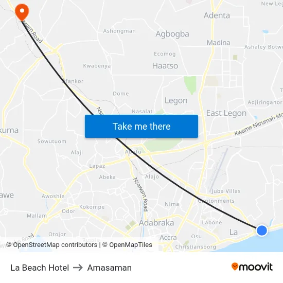 La Beach Hotel to Amasaman map