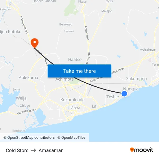 Cold Store to Amasaman map