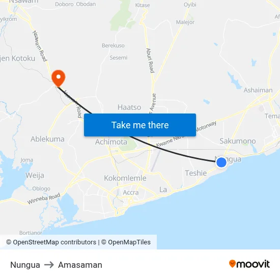 Nungua to Amasaman map