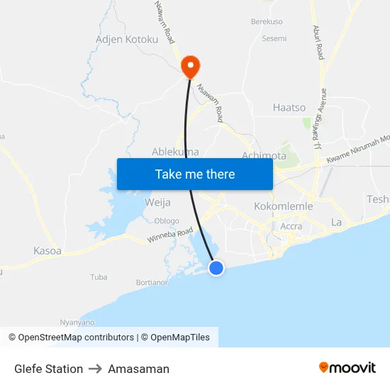 Glefe Station to Amasaman map