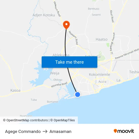 Agege Commando to Amasaman map