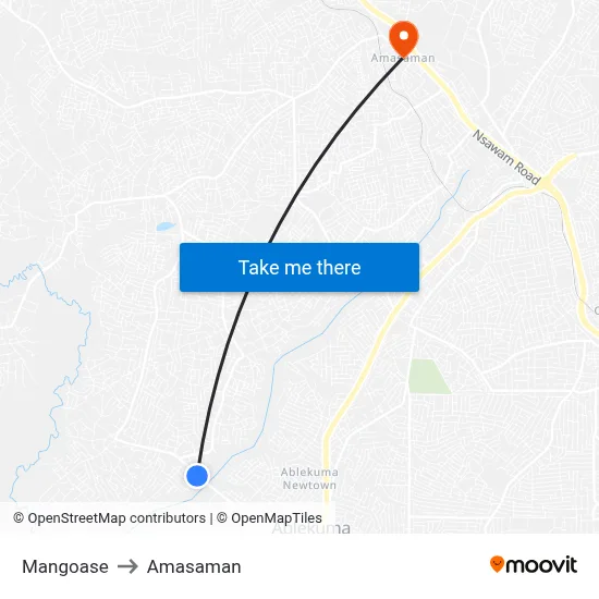 Mangoase to Amasaman map