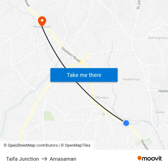 Taifa Junction to Amasaman map