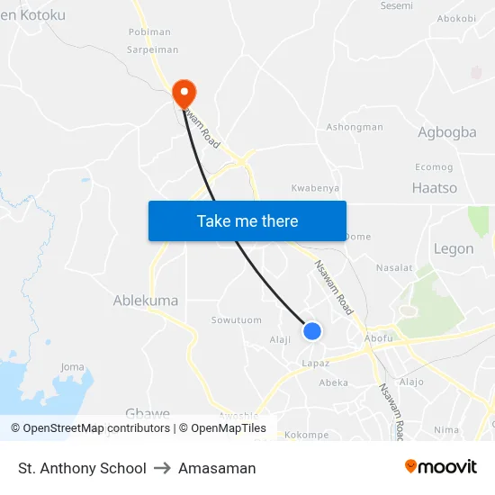 St. Anthony School to Amasaman map
