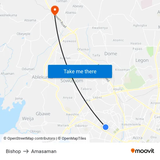 Bishop to Amasaman map