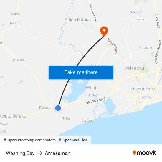 Washing Bay to Amasaman map