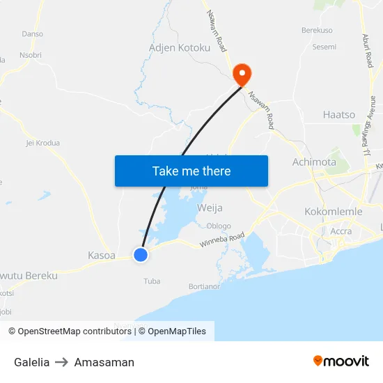 Galelia to Amasaman map
