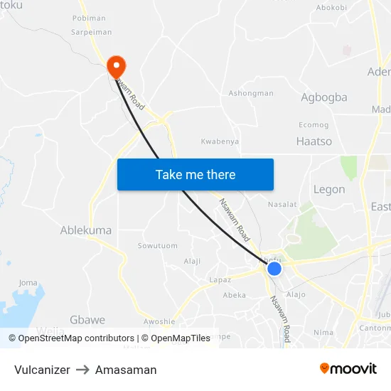 Vulcanizer to Amasaman map