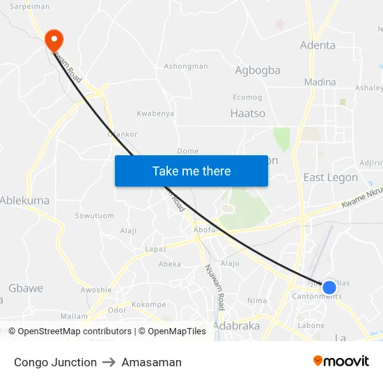 Congo Junction to Amasaman map