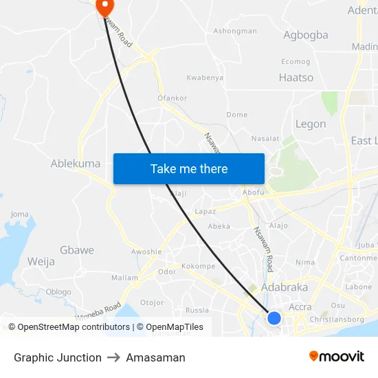 Graphic Junction to Amasaman map