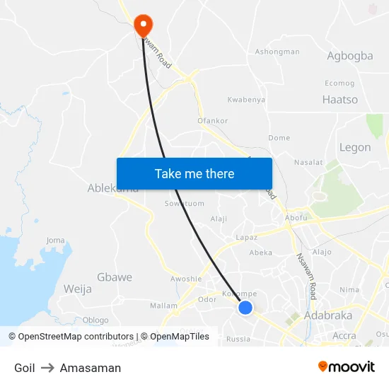 Goil to Amasaman map