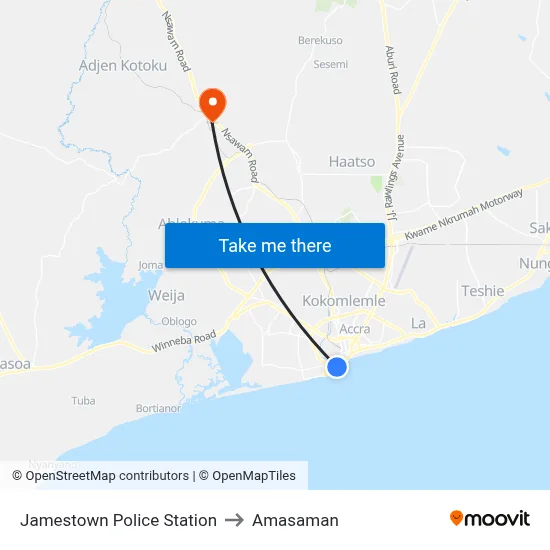 Jamestown Police Station to Amasaman map