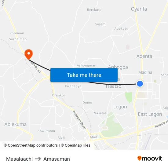 Masalaachi to Amasaman map