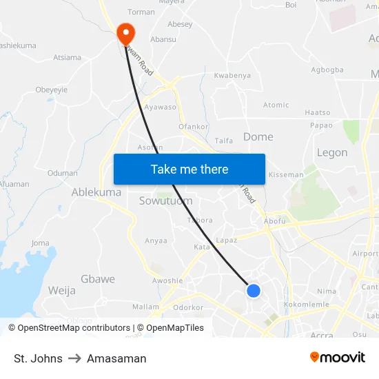 St. Johns to Amasaman map