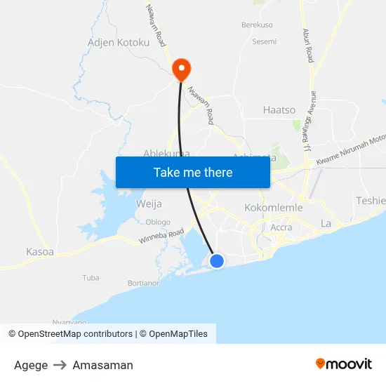 Agege to Amasaman map