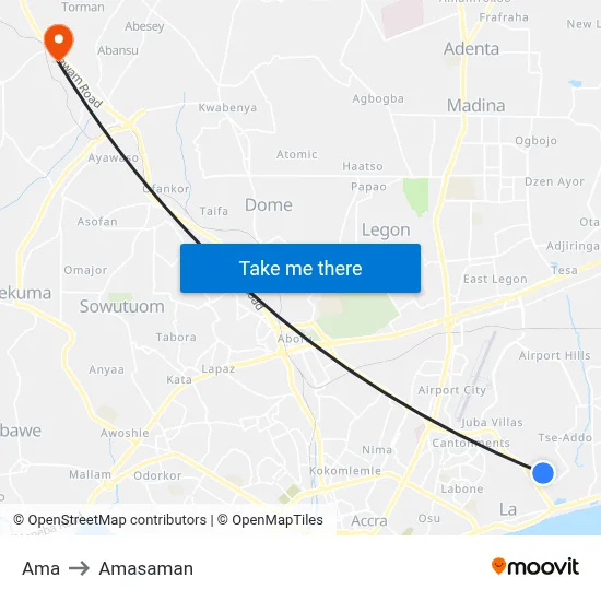 Ama to Amasaman map