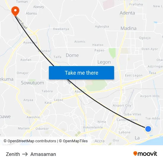 Zenith to Amasaman map