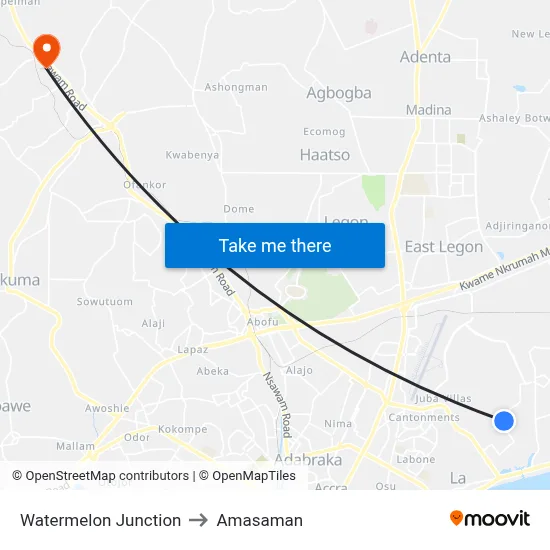 Watermelon Junction to Amasaman map