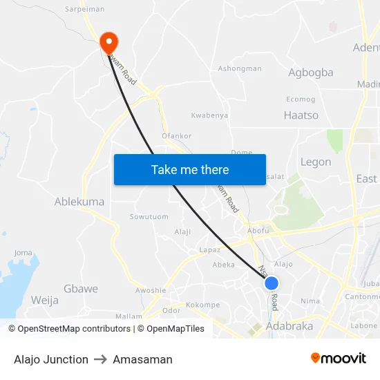 Alajo Junction to Amasaman map